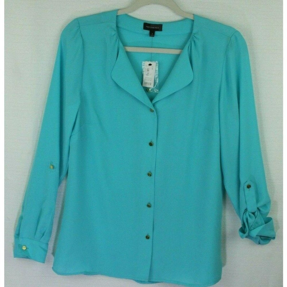 NEW Womens Limited S Top shirt blouse roll-tab button front
